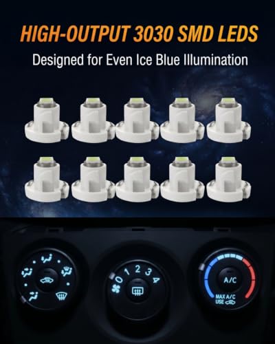 Image of WLJH Ice Blue A /C Climate Heater Control Dash Indicator Light Switch Led Bulbs Replacement Kit For Camry Corolla Tacoma Matrix, Pack of 10 | 3030 SMD, 150lm, Dimmable, Tacoma 2005-2011, Direct Replacement, Nighttime Readability, Stable Performance, 10-Pack