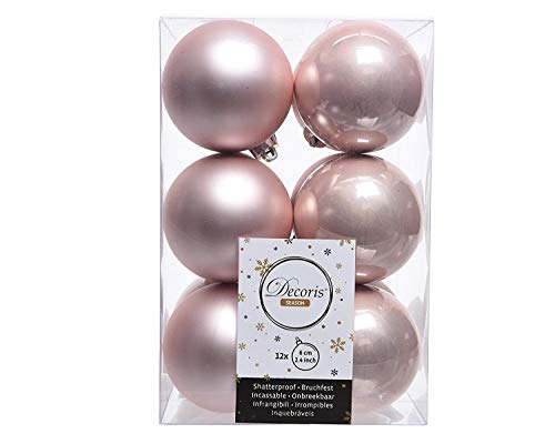 Image of Pack of 12 Blush Pink Christmas Baubles Shatterproof Luxury Tree Decorations 6cm Rose Gold
