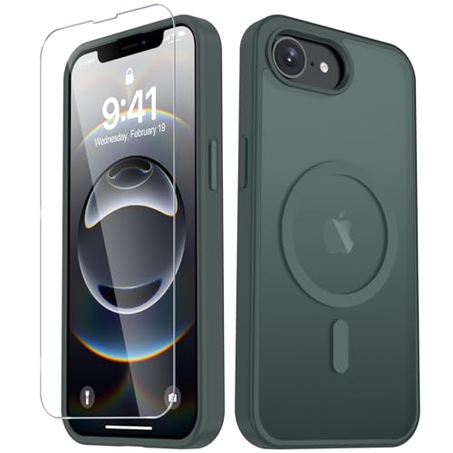 Image of YENAPOON for iPhone 17e Case, iPhone 16e Case, Matte Magnetic Phone Cover [with 1 Screen Protector] [Support for MagSafe] [Shockproof Military Grade Protection] Translucent Frosted Back, Gray