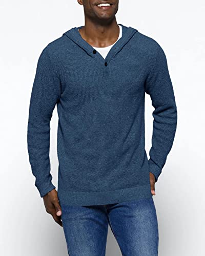 Saodimallsu Mens Pullover Sweaters Hooded Waffle Knit Long Sleeve Chunky Sweater Hoodie Navy #TOP1