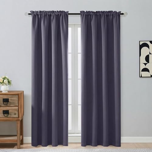 Image of Greyish Purple Blackout Curtains for Bedroom 84 Inch Length 2 Panels Set, Thermal Insulated Curtains for Living Room Nursery, Energy Saving Cortinas Blackout para Dormitorio, 2x40Wx84L