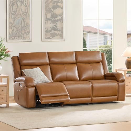 Power Reclining Leather Sofa in Saddle