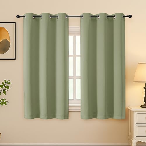 Image of Simplebrand Sage Green Curtains for Bedroom 54 Inch Length 2 Panels Set, Room Darkening Thermal Insulated Energy Saving Curtains for Nursery, Grommet Solid Soft Window Treatment Drapes, W40 x L54