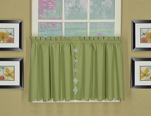 Today's Curtain, Orleans Scallop Curtain, Sage 24" Tier Pair, 60" W x 24" L, Sage