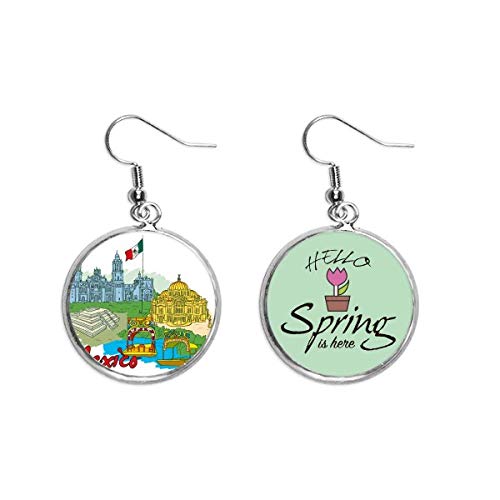 Pendientes de primavera con bandera de México y grafitis de lugares turísticos para diario
