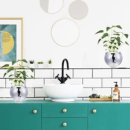 Yuxung 4 Pcs Disco Ball Planter Plant Hanger Indoor Hanging Planter With Chain Flower Plant Pots Mirror Disco Ball Decor For Outdoor Garden Home Porch, Silver (6 Inch) #TOP4