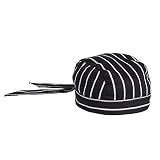 Uncommon Threads Elastic Back Skull Cap Chef Hat with Ties, Chalk Stripe, One Size