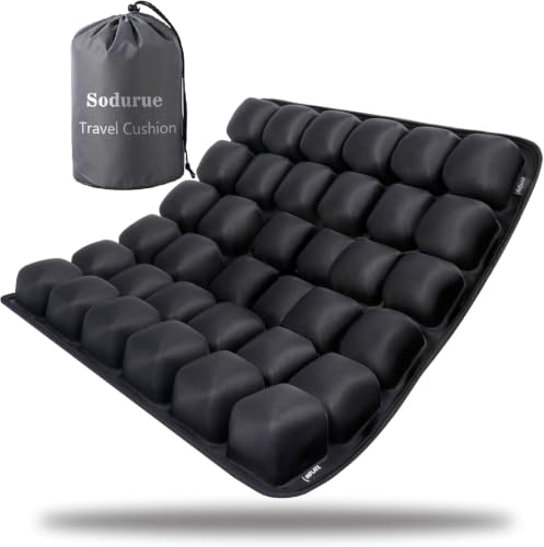 Sodurue Travel Cushion Airplane Seat,Airplane Seat Cushion for Long Flights,Press Type Air Inflatable Wheelchair Seat Cushion for Car,Office,Stadium,Ergonomic Comfort Support,Heavy Duty (36 Air Bag)