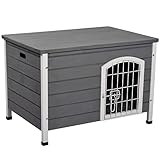 pawhut 31" folding dog house, portable pet crate kennel, wooden wire cage for miniature and small