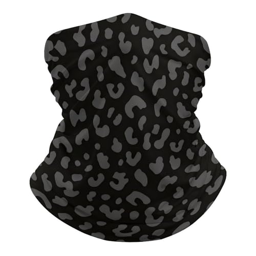 CASOWAT Black Leopard Print Neck Gaiter Mask, UV Protection Bandana Double-Sided Breathable Face Mask Tubular Scarf Neck Warming Balaclava, Headband