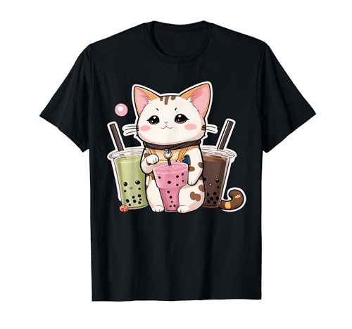 Felice Kawaii Cat Boba Tea Bubble Tea Anime Neko Maglietta