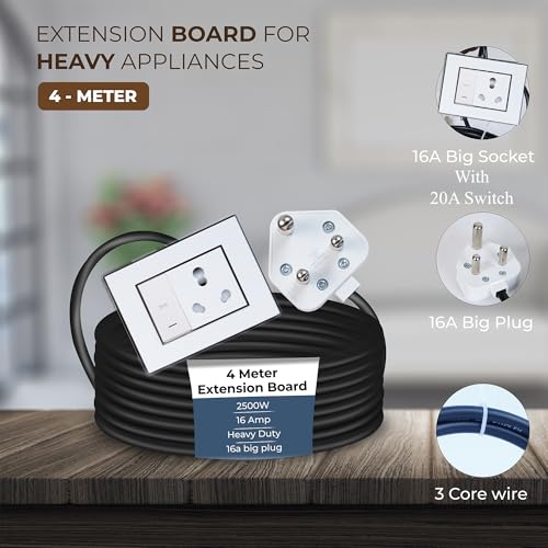 Image of Extension Board Heavy Duty Multi Socket 15A /16A /20A 240Volts (2500 Watts 16A Big Plug and 20A Switch, 4 Meter)