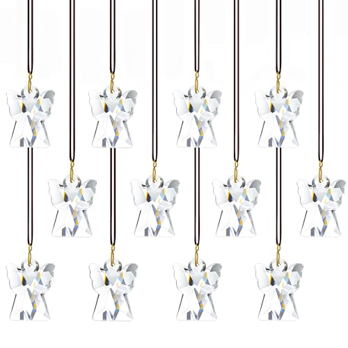 H&D HYALINE & DORA Crystal Angel Prisms Hanging Ornament, 12 Pcs Glass Angel Prisms for Window Hanging, Chandelier Crystal Replacement, Hanging Decor for Christmas Tree (Clear)
