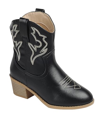 Forever Link Women Cowgirl Western Ankle Boots Short Booties, Black