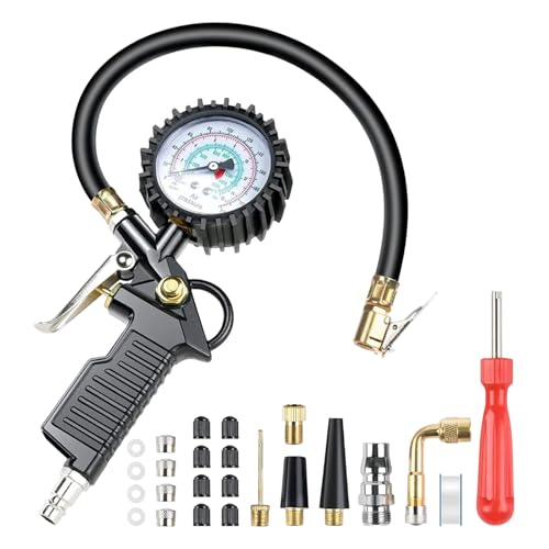 Manometre Pression Pneu avec 24 Accessoires Numérique Manomètre Pistolet de Gonflage Manomètre Testeur de Pression Des Pneus Gonflage Pneu Voiture avec Ecran LCD pour Voitures Motos Vélos