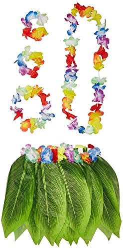 Fortuning's Jds Boys Girls Hawaiian Flowers Leaf Grass Skirts Garland Costume Set Beach Party Favors (5Pcs) #TOP5