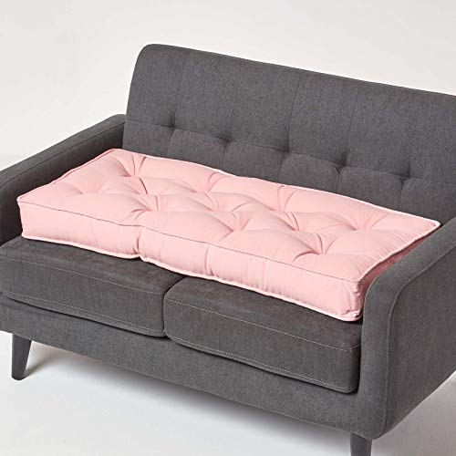 HOMESCAPES Coussin rehausseur pour Canapé 2 Places, Coussin pour Palette ou Matelas de Sol en Coton, Rose, 100 x 48 x 10 cm