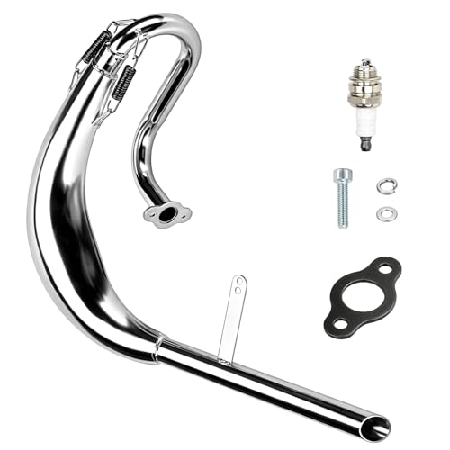 Image of FVRITO Chrome Expansion Chamber Exhaust Pipe Muffler Gasket Compatible with 49cc 50cc 66cc 80cc 100cc 2-Stroke Engines, Adjustable Motorized Bike Exhaust Replacement for YD100 Zeda80 YZ80 Motor Bike