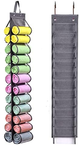 Legging Storage Bag Storage Hanger Can Holds 24 Leggings or Shirts Jeans Compartment Storage Hanger, Foldable Leggings Organizer Clothes Portable Closets Roll Holder(Grey)