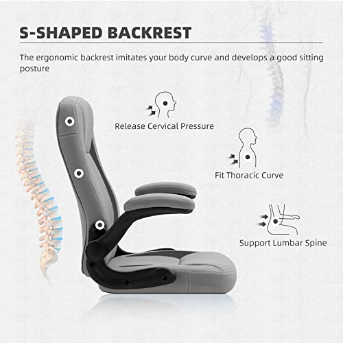 Seatzone High Back Computer Office Desk Chair With Flip Up Arms And Wheels Leather Swivel Comfy Modern Chair For Teens Adults, Gray #TOP2