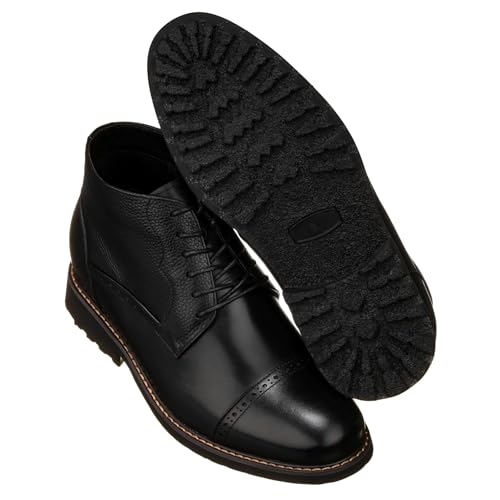Image of CALTO Men's Invisible Height Increasing Elevator Shoes - Black Leather Lace-up Cap-toe Boots with Inner Faux Fur - 3.2 Inches Taller - Y41083 - Size 10.5 D(M) US