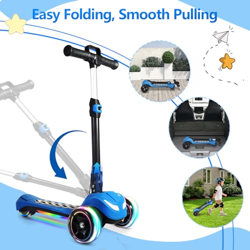 Electric Scooter for Kids Ages 3-12, Full Body Lights Up, Wide Deck, 3 Adjustable Heights, 5MPH Safe Speed, 90min Riding, Foldable 3 Wheel Electric Scooter for Kids Boys Girls(LCD Screen/Pull Handle) - Thumbnail 3