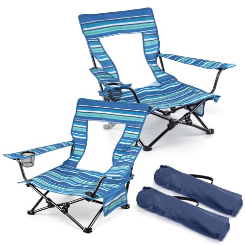 Joyfair Beach Camping Chair (2 Pack), Folding Chair for Adults (Striped)