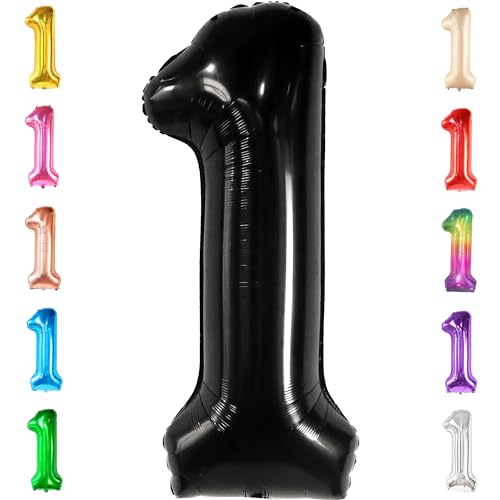 Image of KatchOn, Large Black Number 1 Balloon - 40 Inch | Mylar Foil Balloon For 1st Happy Birthday Decorations | Black Number 1 Balloon For 1st Anniversary Decorations | Birthday Party Decoration
