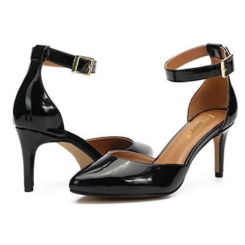 Enelauge Women's Low Kitten Heels Pumps Closed Pointed Toe D'Orsay Ankle Strap Dress Bridal Wedding Shoes3