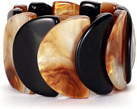 JOJOPANDA Fashion Acrylic Curved Scales Layered Bracelet for Women Colorful Stretch Bangle Jewelry Gift (Black + Tortoiseshell)