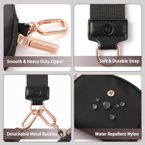 Image of Keychain Wallet Mini Zip Around Wristlet Wallets for Women Detachable Dual Pouch Wristlet Portable Coin Purse Small Wallets With RFID Blocking (Black & Rose Gold Hardware)