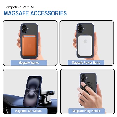 Image of CEDO Cover for iPhone 16 | Compatible with MagSafe Wireless Charging | Designed with Magnetic Lock Shockproof Phone Bumper Transparent Back Case Cover (Navy Blue)
