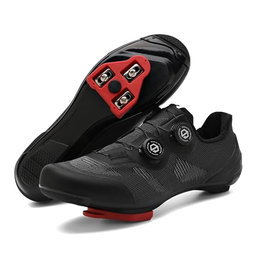 DUNPAI Unisex Cycling Shoes Compatible with Peloton Indoor Outdoor Road Bike Riding Shoes for Men Women with Delta Cleats Black US 9.5 Women/8 Men