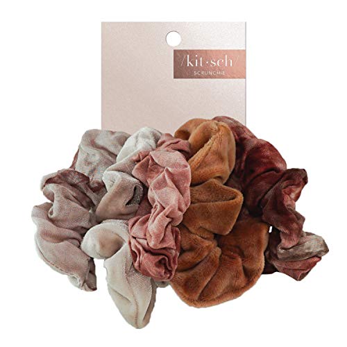 Kitsch Tye Dye Hair Scrunchies for Women - Velvet Scrunchies for Hair, 5-Pack (Rust)