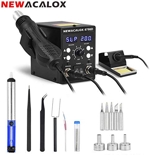 Soldering Iron Station,NEWACALOX 60W 2 in 1 SMD Rework Station with Hot Air
