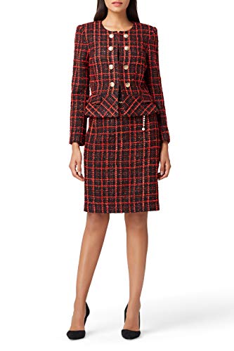 Tahari ASL Women's Boucle Double Peplum Jacket, Black Red Check, 16