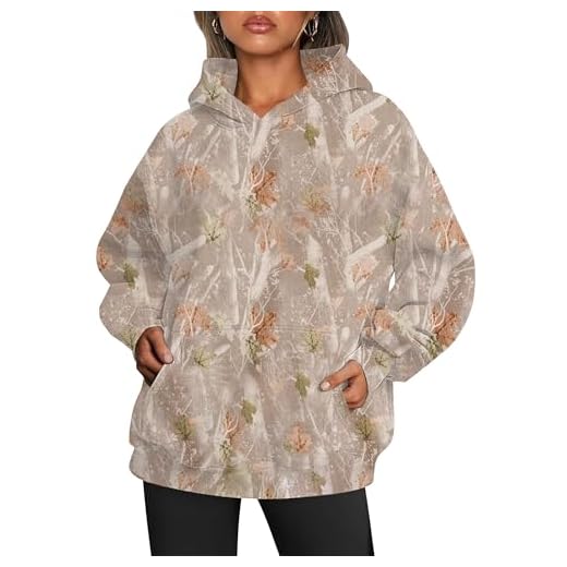 ACCPUR Women Oversized Fleece Camo Hoodies Maple Leaf Hooded Sweatshirt Casual Long Sleeve Fall Pullover Tops With Pockets
