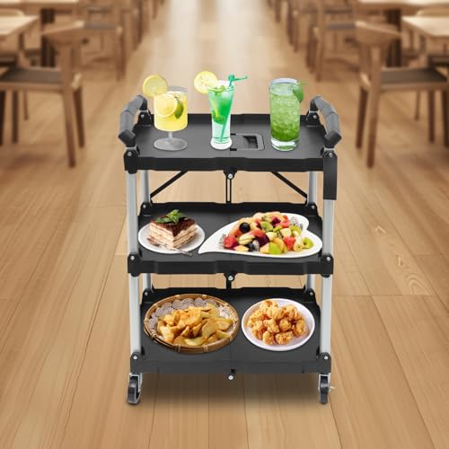 Heavy Du - Carrito plegable de 3 niveles con ruedas bloqueables y asas omómicas para uso en cocina, oficina, cocina y cafetería