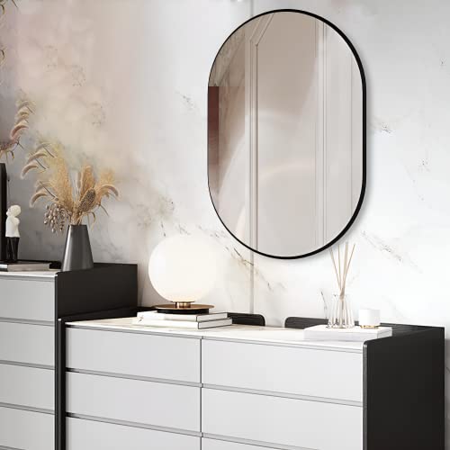 Manocorro Black Oval Wall Mirror, 20" X 30" Oval Bathroom Mirror, Large Vanity Decor Mirror W/Metal Frame, Vertical & Horizontal, Prefect For Entryway, Bedroom, Fireplace, Washroom #TOP4