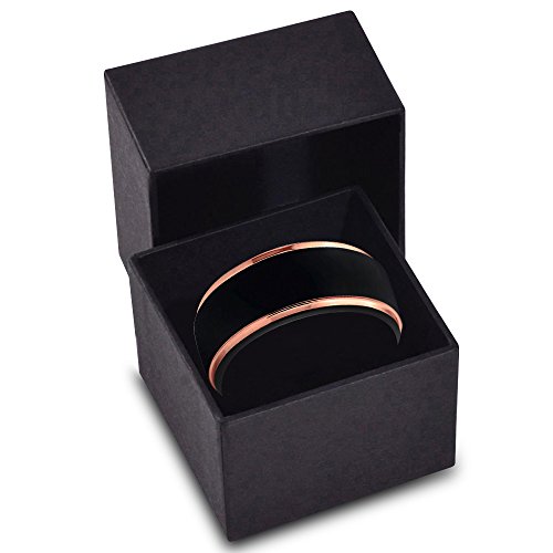 Midnight Rose Collection Tungsten Wedding Band Ring 10Mm For Men Women 18K Rose Gold Plated Step Edge Black Brushed Polished Size 9.5 #TOP2