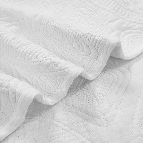 Brandream Luxury Medallion Quilt Bedding Set King Size Cotton Farmhouse Quilted Comforter Set Queen Size Oversized Bedspread Coverlet Set (White) #TOP5