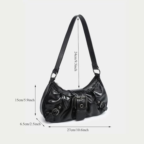 Image of Women's Y2K Purse Shoulder Bag Top Handle Handbag Small Punk Hobo Clutch Purses Bags Trendy Trendy Leather Buckle Punk Purses