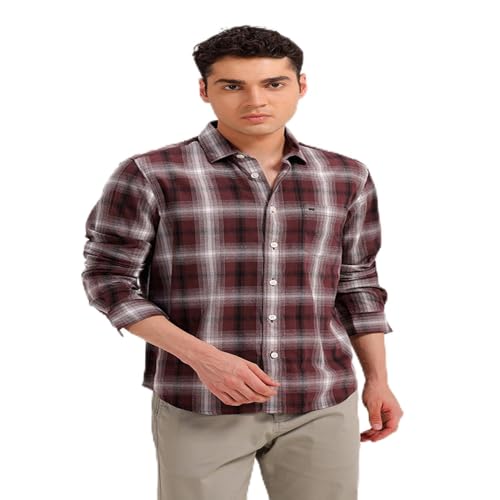 Image of BASICS 100% Cotton Checked Shirt for Men | Slim Fit | Everyday Smart Casual Wear | Full Sleeve