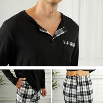 Yukiuiny Pyjama voor heren met lange mouwen voor herfst en winter, comfortabele loungeset, nachtkleding tops en broeken, XL