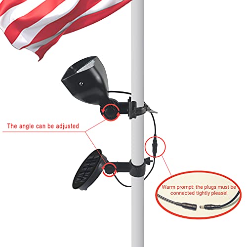 Flag Pole Light Solar Powered, House Pole Mounted Flag Light Mounting Bracket fits Flag Pole 1’’ to 1.5” in Diameter, Super Bright 4 LED Auto Dusk to Dawn for Most Wall-Mounted Spinning Flag Poles