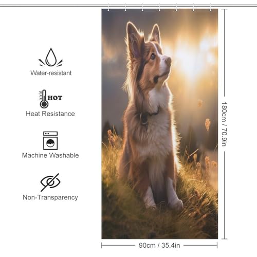 Chien rideau de douche lavable en machine rideaux de douche imperméable polyester 92x183 - 4