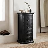 Hives and Honey Luke Standing Jewelry Armoire - Large 7-Drawer Wooden Organizer with Mirror, Side Doors, and Anti-Tarnish Lining - Black