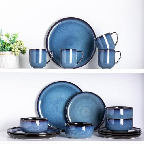Image of LERATIO Ceramic Dinnerware Sets for 12, 36 Pieces Plates and Bowls Sets, Reactive Glaze Dishes -Scratch Resistant, Dishwasher&Microwave Safe&Oven Safe-Blue