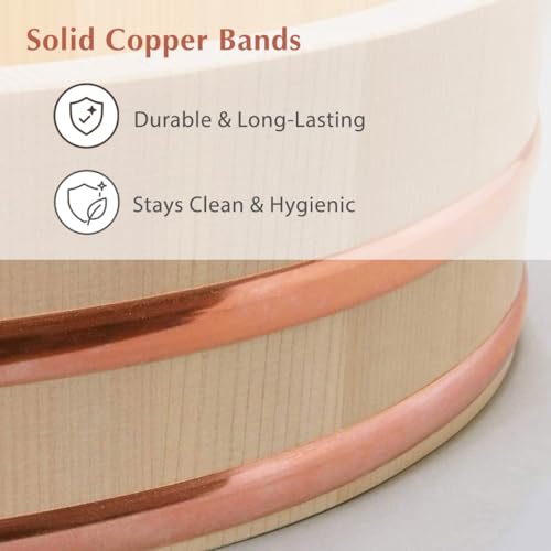 TIKUSAN Wooden Hangiri Sushi Rice Mixing Tub Copper Band Made in Japan Made of Sawara Cypress Sushi Rice Bowl Sushi Oke (11.8\" (30cm))