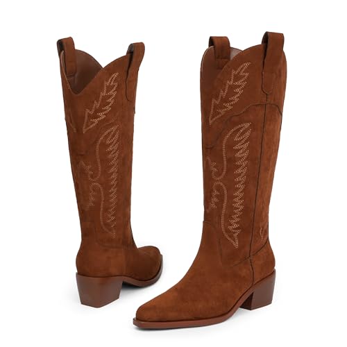 Cowboy Boots for Women Knee High Womens Cowgirl Boots for Girls Pointed Toe Slip on Chunky Heel Western Boot4